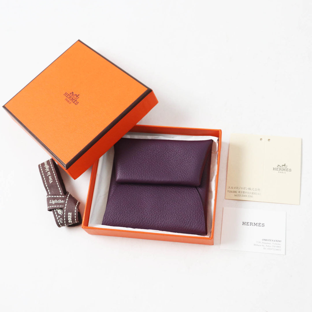 美品◎HERMES エルメス BASTIA VERSO バスティア ヴェルソ カシス ルージュガランス シルバー金具 エバーカラー コインケース U刻印 箱付