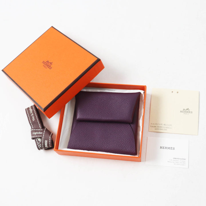 美品◎HERMES エルメス BASTIA VERSO バスティア ヴェルソ カシス ルージュガランス シルバー金具 エバーカラー コインケース U刻印 箱付