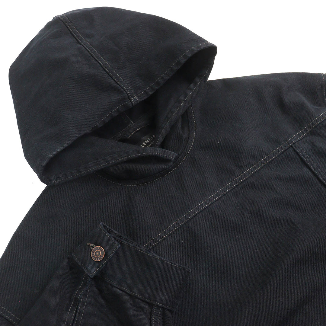 美品△BALENCIAGA バレンシアガ 22AW 719313 TNW54 DENIM FOODIE PULL-OVER PARKER ダメージ加工 デニムプルオーバーパーカー 1 正規品