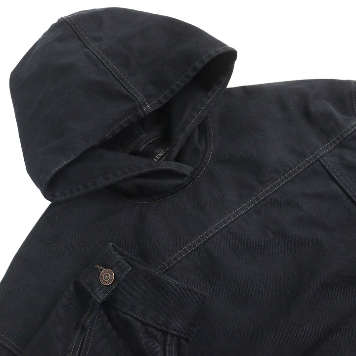 美品△BALENCIAGA バレンシアガ 22AW 719313 TNW54 DENIM FOODIE PULL-OVER PARKER ダメージ加工 デニムプルオーバーパーカー 1 正規品