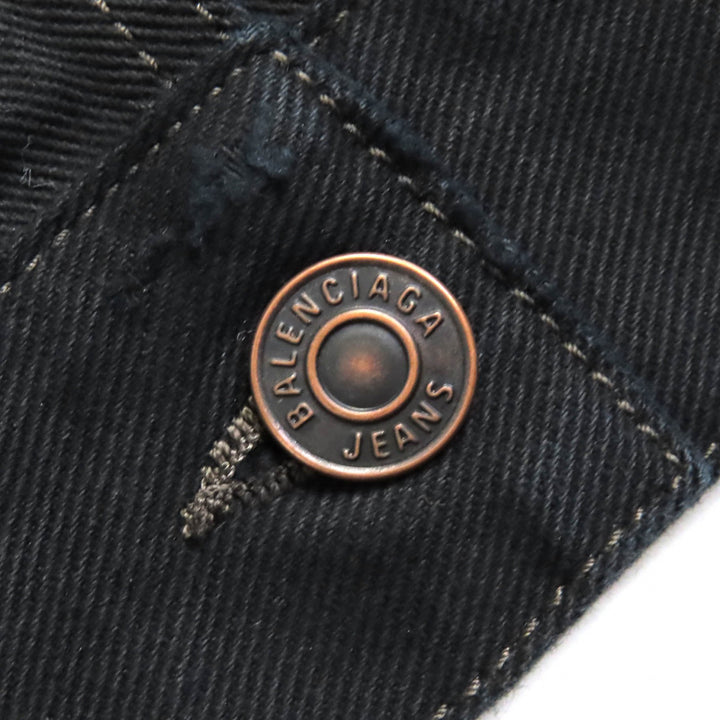 美品△BALENCIAGA バレンシアガ 22AW 719313 TNW54 DENIM FOODIE PULL-OVER PARKER ダメージ加工 デニムプルオーバーパーカー 1 正規品