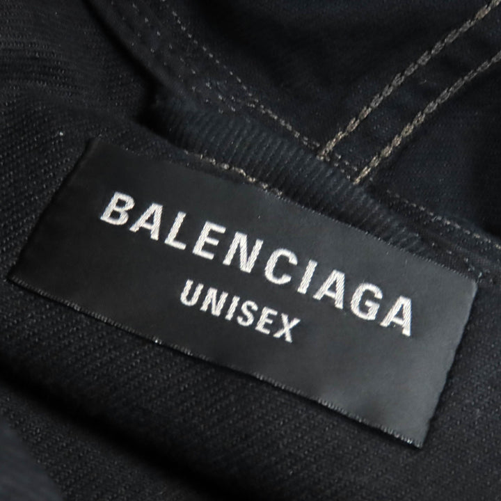 美品△BALENCIAGA バレンシアガ 22AW 719313 TNW54 DENIM FOODIE PULL-OVER PARKER ダメージ加工 デニムプルオーバーパーカー 1 正規品