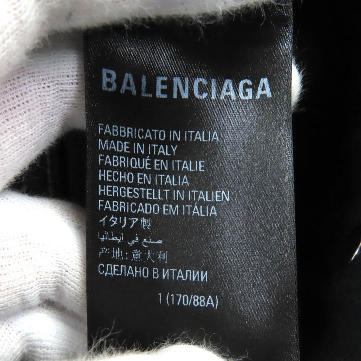 美品△BALENCIAGA バレンシアガ 22AW 719313 TNW54 DENIM FOODIE PULL-OVER PARKER ダメージ加工 デニムプルオーバーパーカー 1 正規品