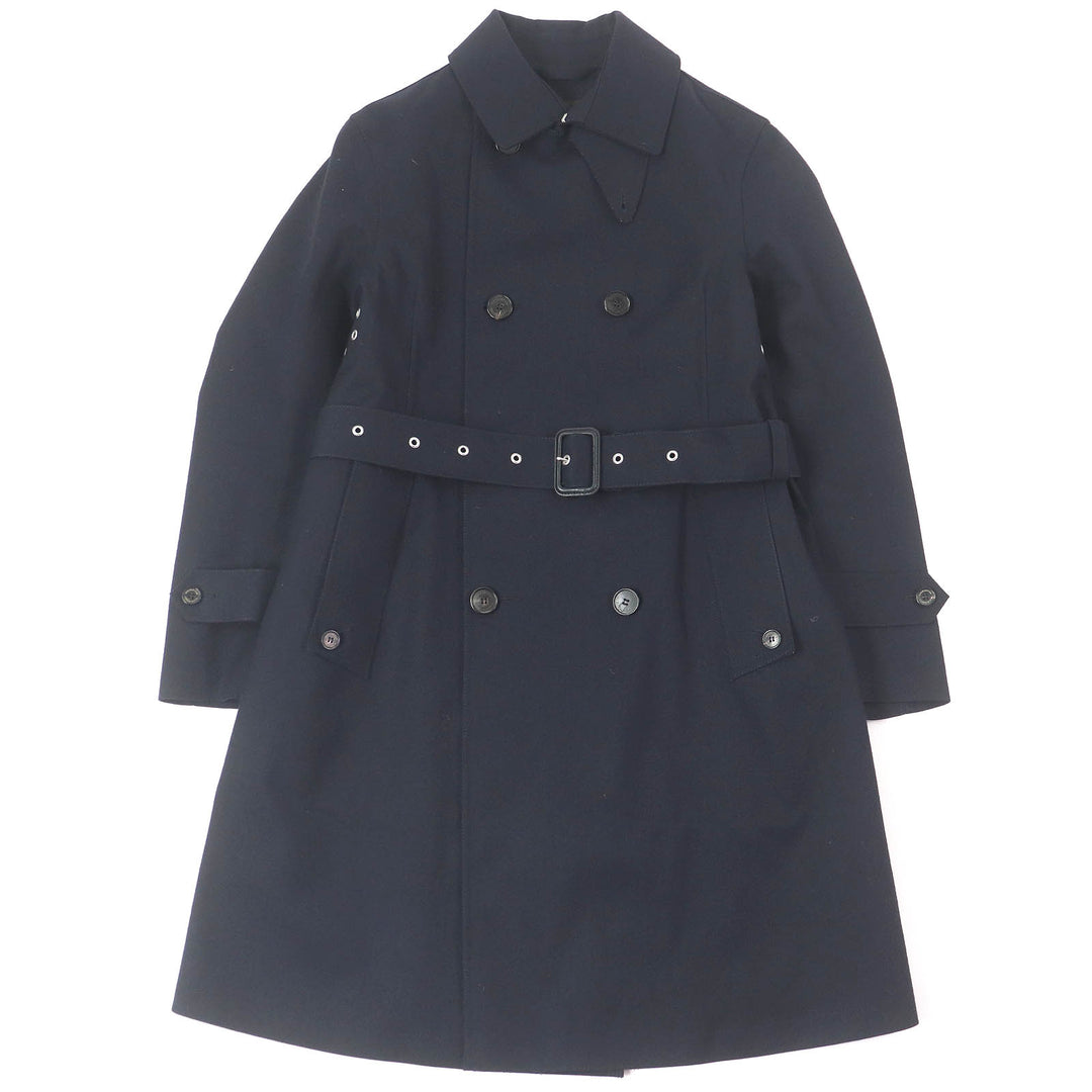 美品□Mackintosh マッキントッシュ ウール ダブルブレスト ゴム引きコート ステンカラーコート ネイビー 38 英国製 正規品 メンズ