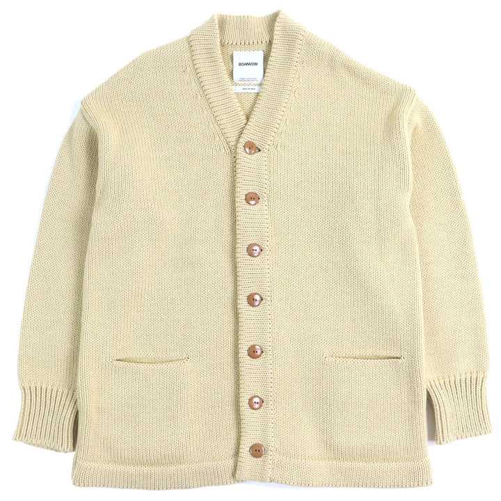 極美△BOWWOW バウワウ 23AW BEATLE MANIA CARDIGAN ウール レザーエルボーパッチ Vネック カーディガン ベージュ XL 日本製 定価52800円