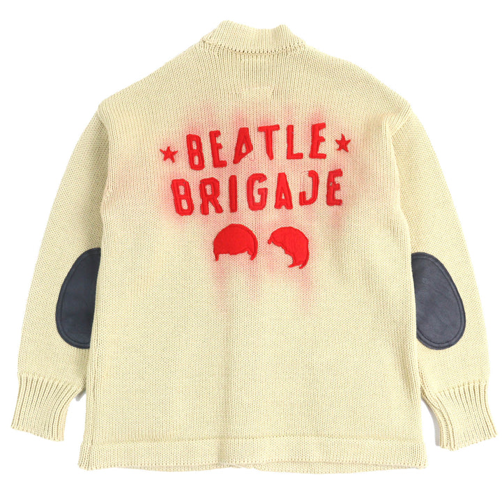 極美△BOWWOW バウワウ 23AW BEATLE MANIA CARDIGAN ウール レザーエルボーパッチ Vネック カーディガン ベージュ XL 日本製 定価52800円