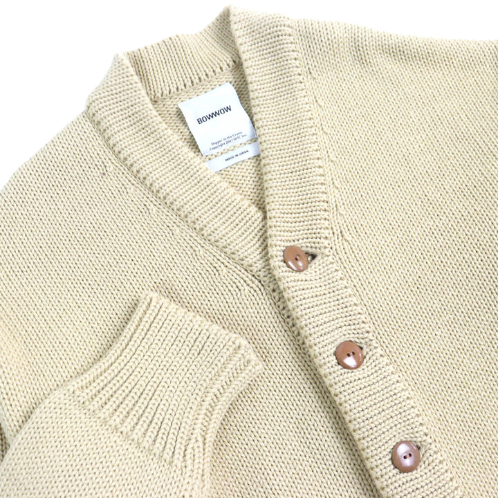 極美△BOWWOW バウワウ 23AW BEATLE MANIA CARDIGAN ウール レザーエルボーパッチ Vネック カーディガン ベージュ XL 日本製 定価52800円
