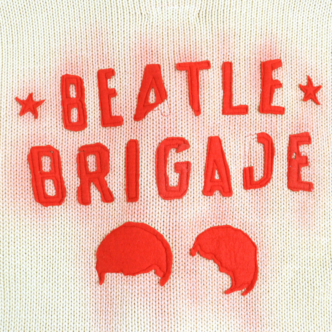 極美△BOWWOW バウワウ 23AW BEATLE MANIA CARDIGAN ウール レザーエルボーパッチ Vネック カーディガン ベージュ XL 日本製 定価52800円