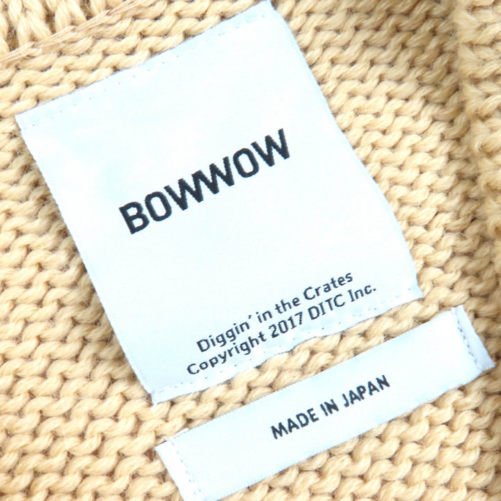 極美△BOWWOW バウワウ 23AW BEATLE MANIA CARDIGAN ウール レザーエルボーパッチ Vネック カーディガン ベージュ XL 日本製 定価52800円
