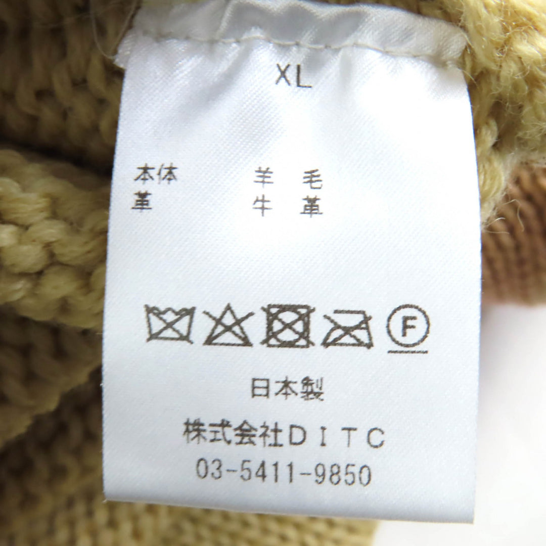 極美△BOWWOW バウワウ 23AW BEATLE MANIA CARDIGAN ウール レザーエルボーパッチ Vネック カーディガン ベージュ XL 日本製 定価52800円
