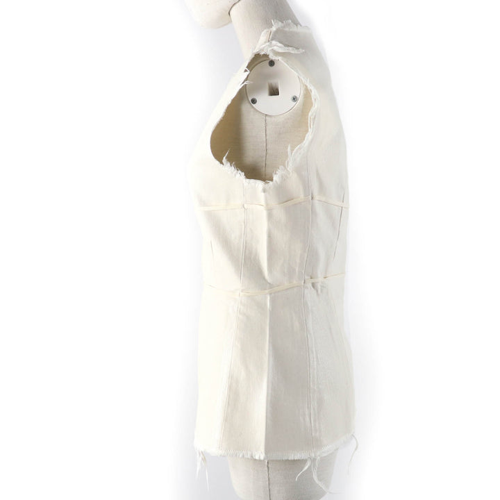 未使用品☆MM6 Maison Margiela メゾンマルジェラ 2022年製 S62NC0098 カットオフ コーティング加工 デニム ベスト アイボリー 38 正規品