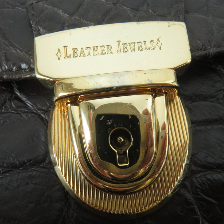 美品☆LEATHER JEWELS レザージュエルズ JRAタグ付 クリスタル クロコダイルレザー 2WAY ハンド ショルダーバッグ ダークブラウン