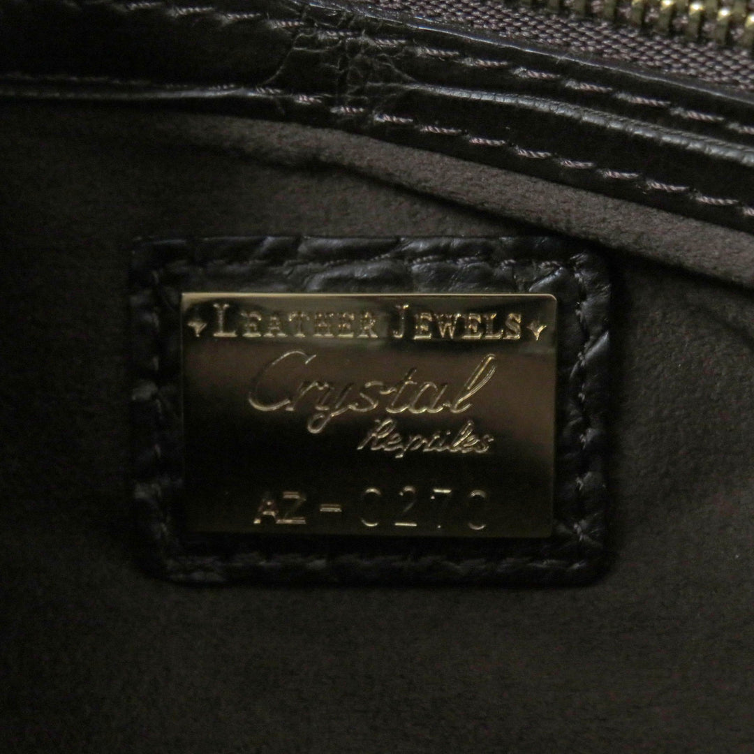 美品☆LEATHER JEWELS レザージュエルズ JRAタグ付 クリスタル クロコダイルレザー 2WAY ハンド ショルダーバッグ ダークブラウン