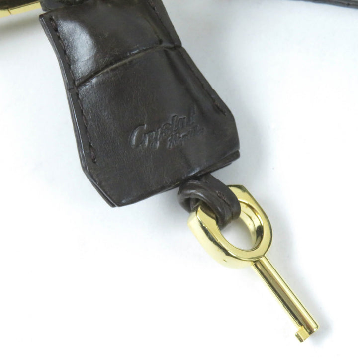 美品☆LEATHER JEWELS レザージュエルズ JRAタグ付 クリスタル クロコダイルレザー 2WAY ハンド ショルダーバッグ ダークブラウン