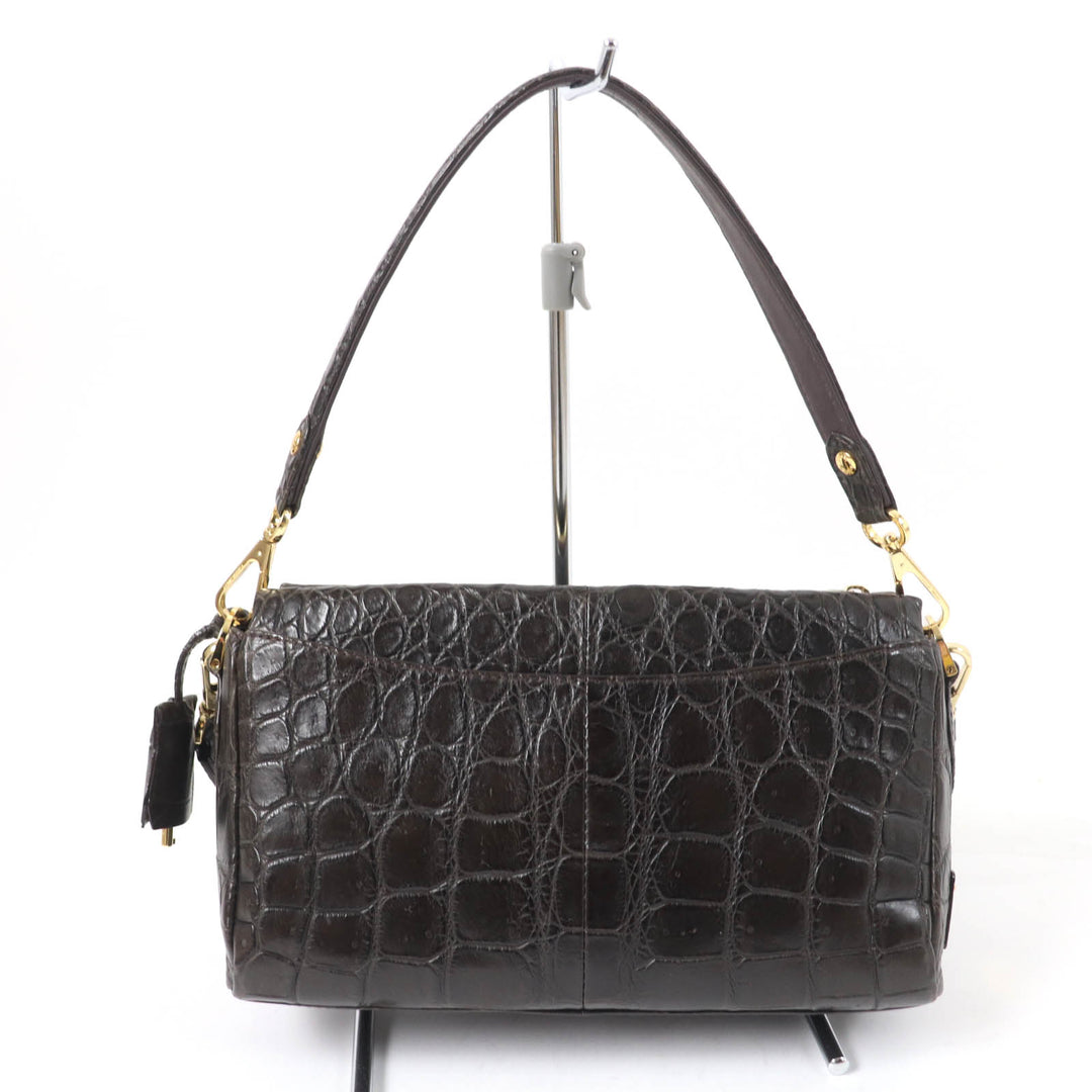 美品☆LEATHER JEWELS レザージュエルズ JRAタグ付 クリスタル クロコダイルレザー 2WAY ハンド ショルダーバッグ ダークブラウン