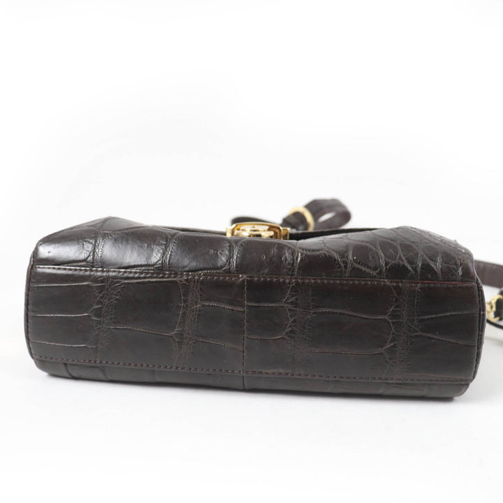 美品☆LEATHER JEWELS レザージュエルズ JRAタグ付 クリスタル クロコダイルレザー 2WAY ハンド ショルダーバッグ ダークブラウン