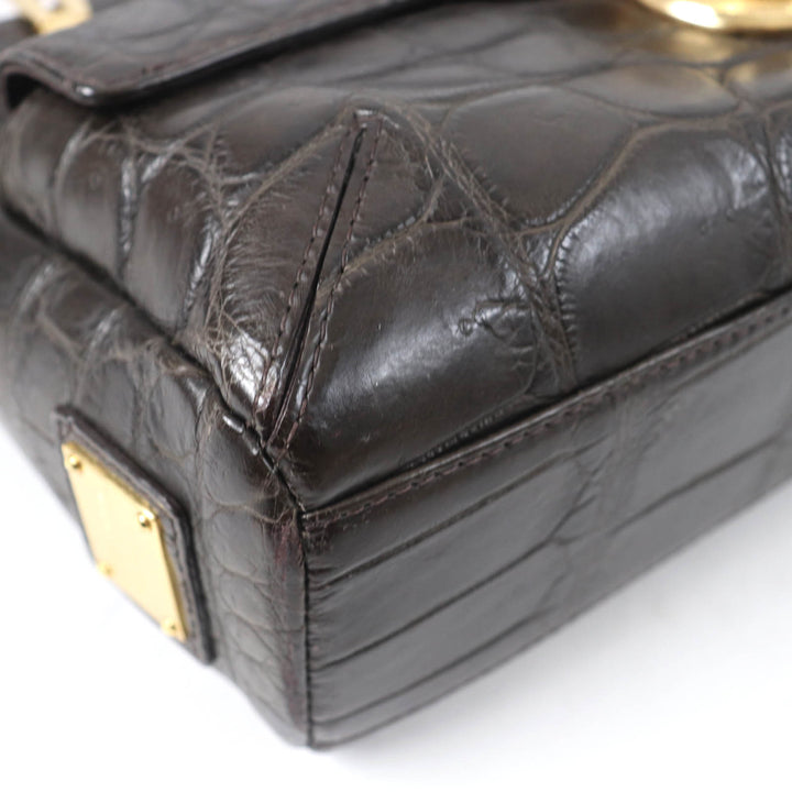 美品☆LEATHER JEWELS レザージュエルズ JRAタグ付 クリスタル クロコダイルレザー 2WAY ハンド ショルダーバッグ ダークブラウン