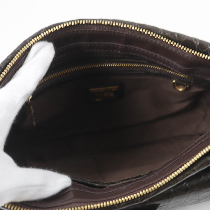 美品☆LEATHER JEWELS レザージュエルズ JRAタグ付 クリスタル クロコダイルレザー 2WAY ハンド ショルダーバッグ ダークブラウン