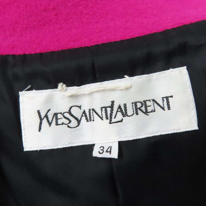 美品☆YVES SAINT LAURENT イヴ・サンローラン ヴィンテージ ウール100％ ロング丈 コート ピンク 34 レディース