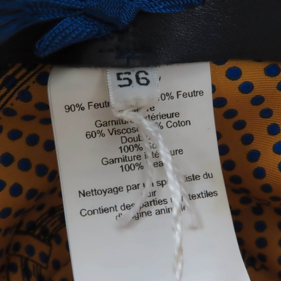 美品☆HERMES エルメス ラビットフェルト 裏地シルク100％ レザー使い フェルトハット 帽子 ネイビー 56 イタリア製 レディース