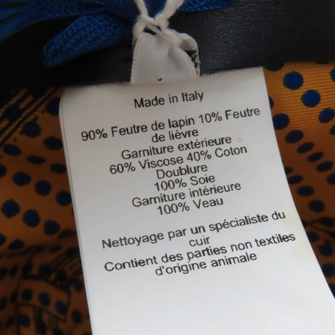 美品☆HERMES エルメス ラビットフェルト 裏地シルク100％ レザー使い フェルトハット 帽子 ネイビー 56 イタリア製 レディース