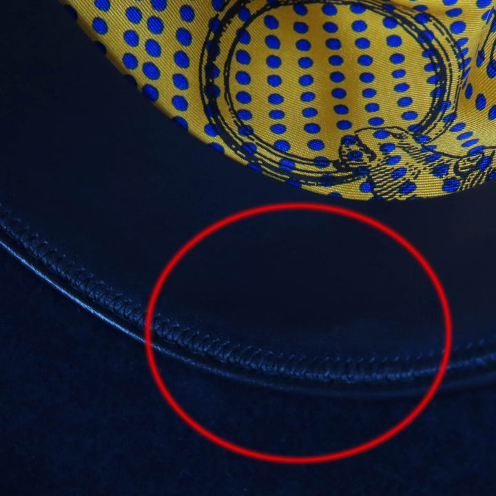 美品☆HERMES エルメス ラビットフェルト 裏地シルク100％ レザー使い フェルトハット 帽子 ネイビー 56 イタリア製 レディース