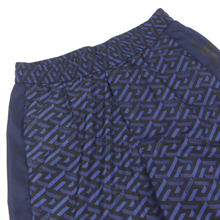 未使用品□VERSACE ヴェルサーチ 2021年製 1002482 ロゴ総柄 ナイロンジョガーパンツ トラックパンツ ネイビー 52 イタリア製 正規品