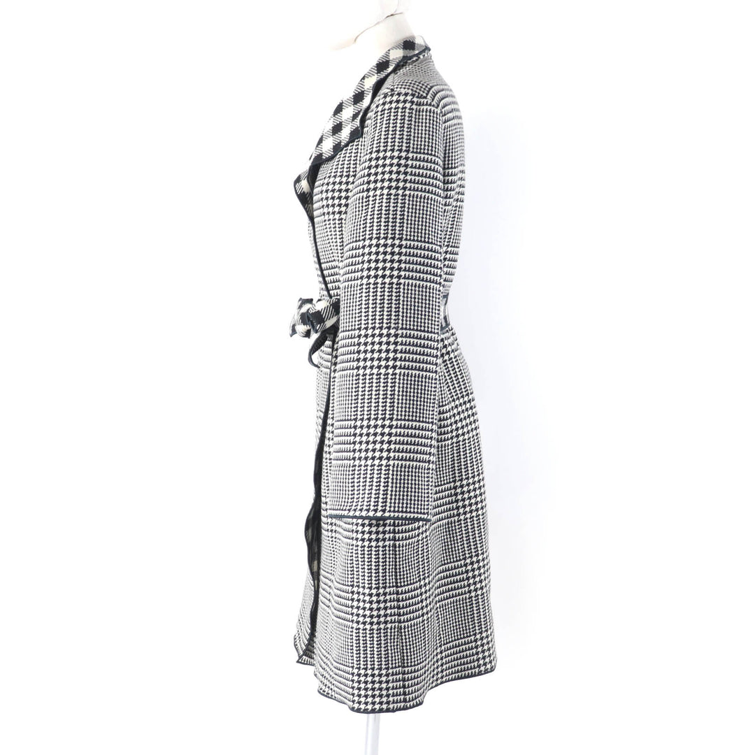極美品☆EMPORIO ARMANI エンポリオ アルマーニ 黒タグ ウール 千鳥格子柄 ベルト付 コート ブラック 38 ブルガリア製 正規品 レディース