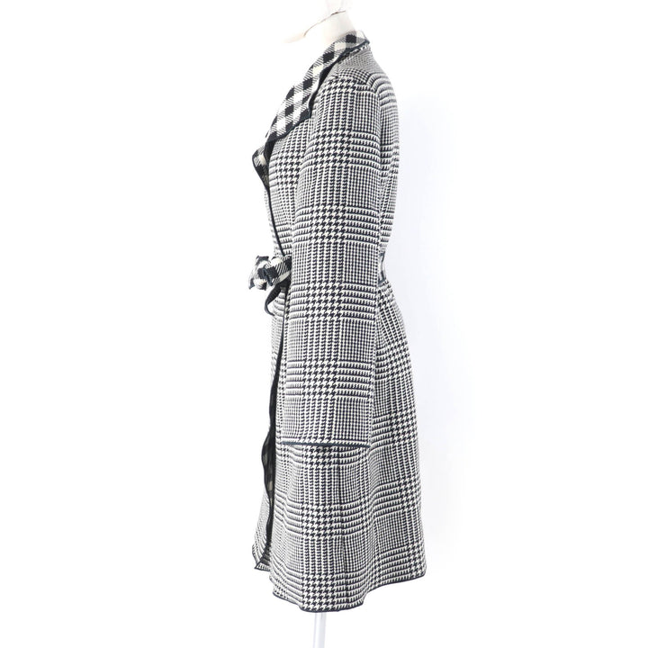 極美品☆EMPORIO ARMANI エンポリオ アルマーニ 黒タグ ウール 千鳥格子柄 ベルト付 コート ブラック 38 ブルガリア製 正規品 レディース
