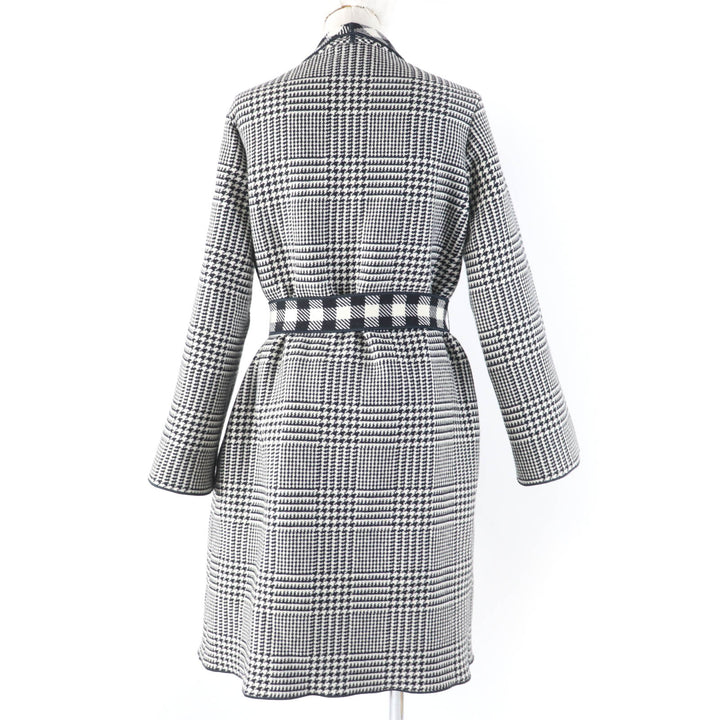 極美品☆EMPORIO ARMANI エンポリオ アルマーニ 黒タグ ウール 千鳥格子柄 ベルト付 コート ブラック 38 ブルガリア製 正規品 レディース