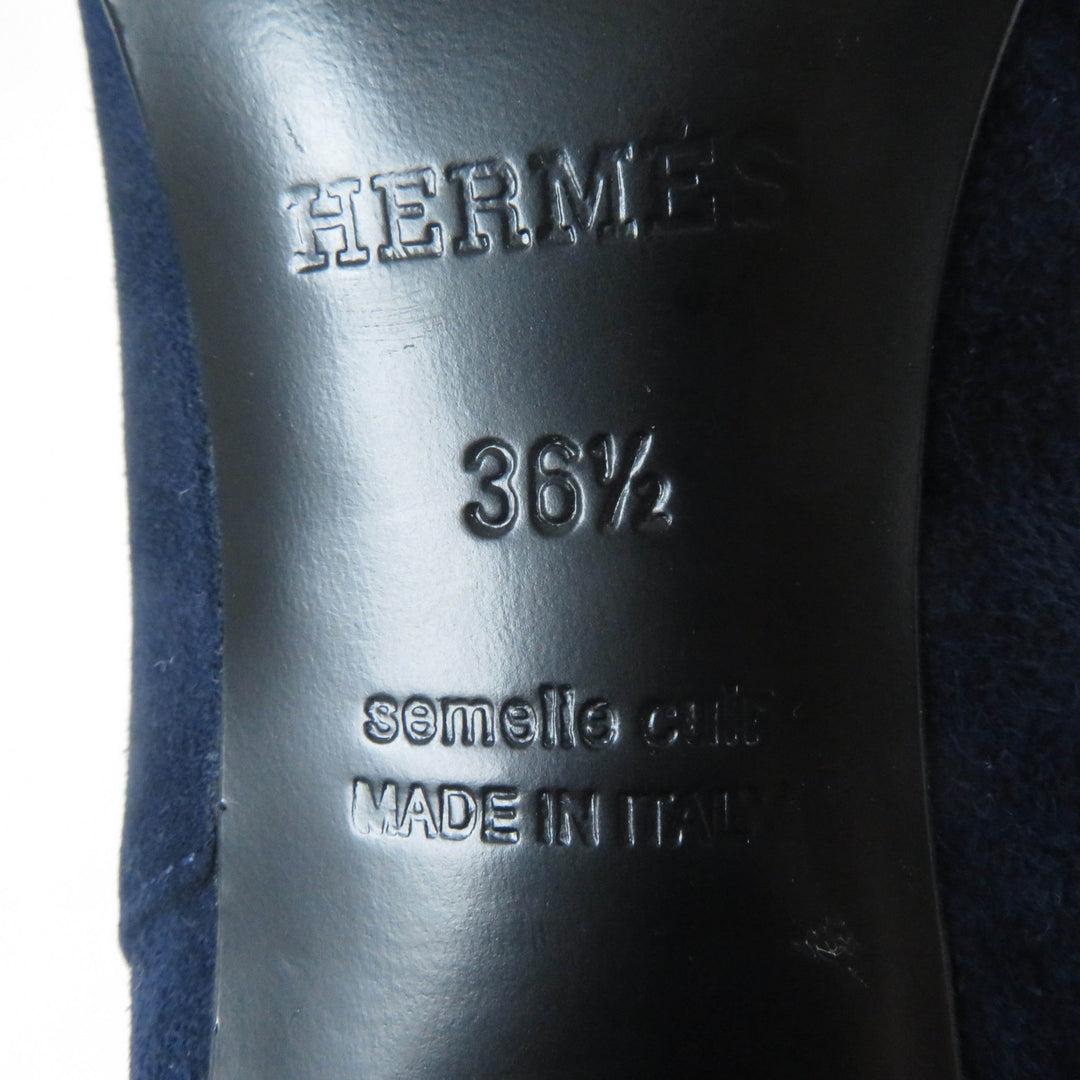 美品☆HERMES エルメス サンジェルマン シルバー金具 ケリーバックル スウェードレザー ショートブーツ ネイビー 36.5 伊製 レディース
