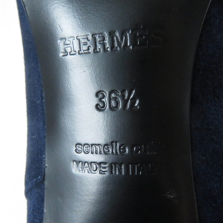 美品☆HERMES エルメス サンジェルマン シルバー金具 ケリーバックル スウェードレザー ショートブーツ ネイビー 36.5 伊製 レディース