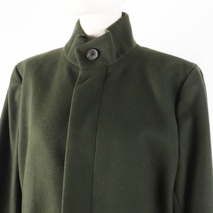 極美品◎theory セオリー 02-7409003-690-902 ウール カシミヤ混 ハイネック 比翼 コート カーキ S 正規品 レディース