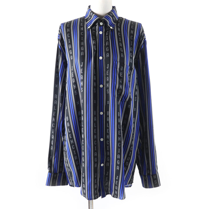 極美品★BALENCIAGA バレンシアガ 20SS 658956 ロゴボタン付 ストライプロゴ オーバーサイズ 長袖シャツ マルチ 34 正規品 ユニセックス