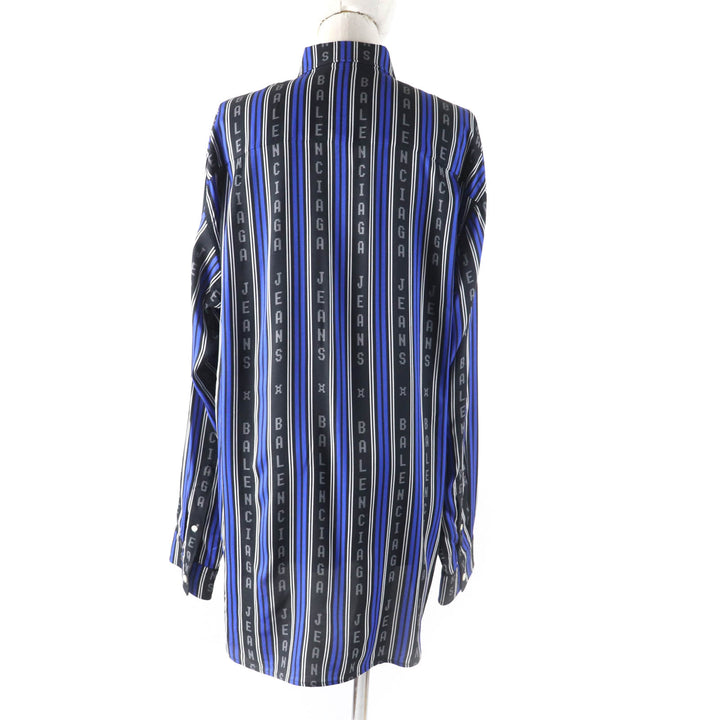 極美品★BALENCIAGA バレンシアガ 20SS 658956 ロゴボタン付 ストライプロゴ オーバーサイズ 長袖シャツ マルチ 34 正規品 ユニセックス