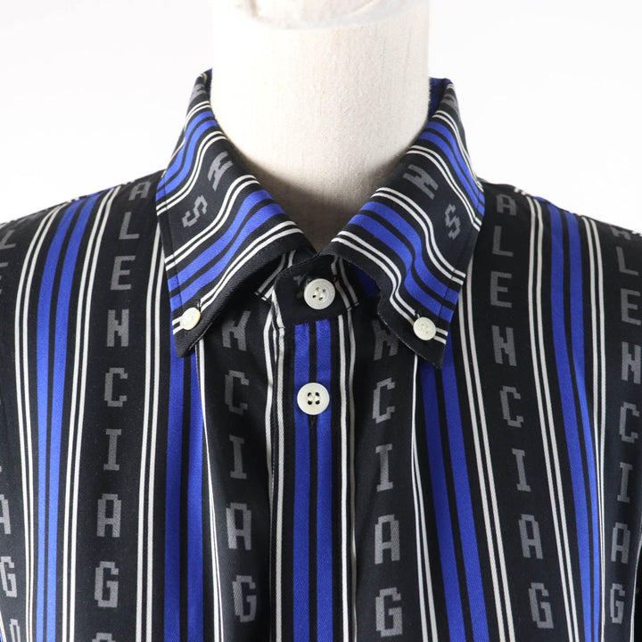 極美品★BALENCIAGA バレンシアガ 20SS 658956 ロゴボタン付 ストライプロゴ オーバーサイズ 長袖シャツ マルチ 34 正規品 ユニセックス