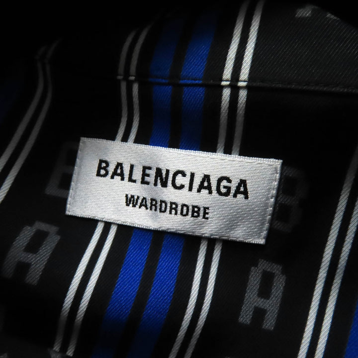 極美品★BALENCIAGA バレンシアガ 20SS 658956 ロゴボタン付 ストライプロゴ オーバーサイズ 長袖シャツ マルチ 34 正規品 ユニセックス