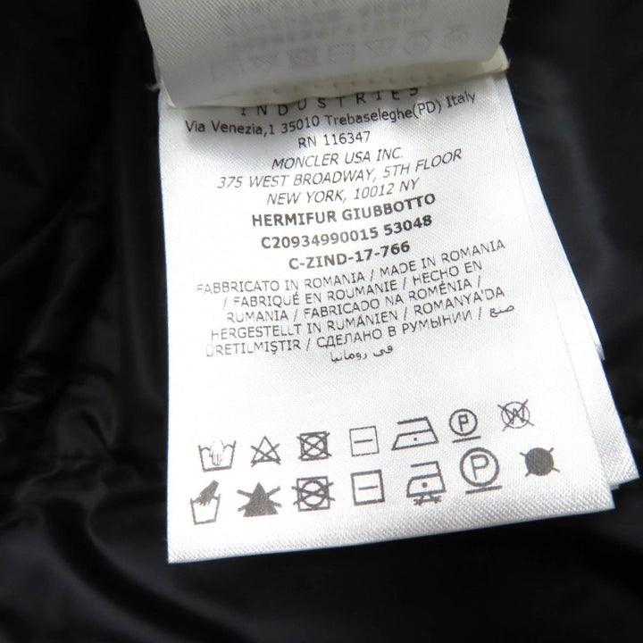 美品★MONCLER モンクレール HERMIFUR ラクーンファー・フード・ロゴワッペン付 ZIP UP ダウンコート ブラック 00 正規品 レディース