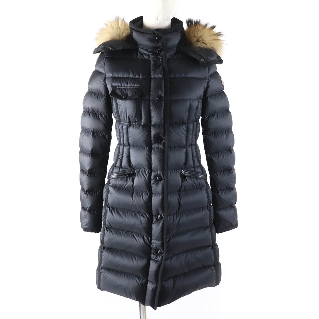 美品★MONCLER モンクレール HERMIFUR ラクーンファー・フード・ロゴワッペン付 ZIP UP ダウンコート ブラック 00 正規品 レディース