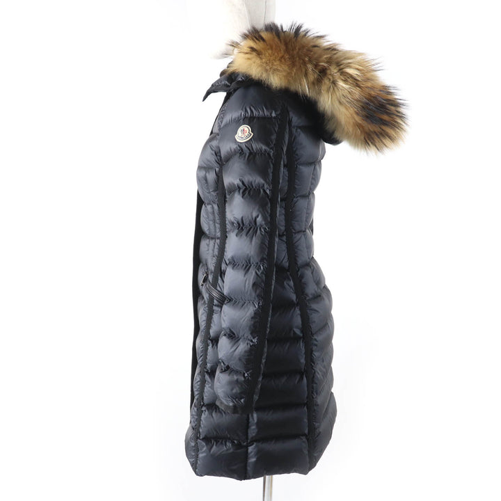美品★MONCLER モンクレール HERMIFUR ラクーンファー・フード・ロゴワッペン付 ZIP UP ダウンコート ブラック 00 正規品 レディース