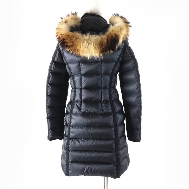 美品★MONCLER モンクレール HERMIFUR ラクーンファー・フード・ロゴワッペン付 ZIP UP ダウンコート ブラック 00 正規品 レディース