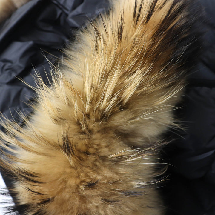 美品★MONCLER モンクレール HERMIFUR ラクーンファー・フード・ロゴワッペン付 ZIP UP ダウンコート ブラック 00 正規品 レディース