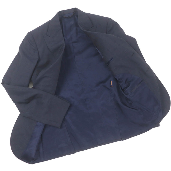 未使用品□LOUIS VUITTON ルイヴィトン 2022年製 PONT NUEF FIT LVロゴ 総柄 ピークドラペル シングルスーツ 紺 44 イタリア製 正規品