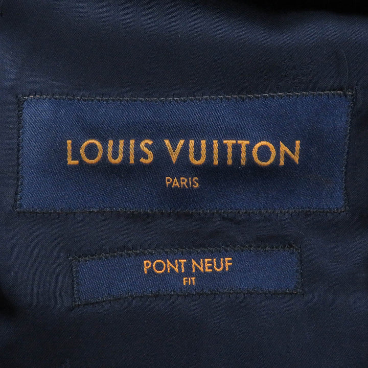 未使用品□LOUIS VUITTON ルイヴィトン 2022年製 PONT NUEF FIT LVロゴ 総柄 ピークドラペル シングルスーツ 紺 44 イタリア製 正規品
