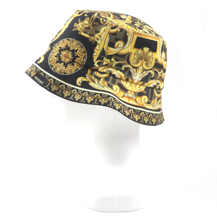 極美品▼FENDI VERSACE フェンディ ヴェルサーチ FXQ698 総柄 ズッカ柄 FFロゴ リバーシブル シルク100% 帽子 バケットハット M 正規品