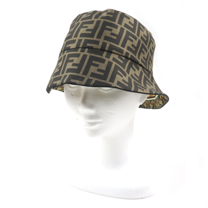 極美品▼FENDI VERSACE フェンディ ヴェルサーチ FXQ698 総柄 ズッカ柄 FFロゴ リバーシブル シルク100% 帽子 バケットハット M 正規品