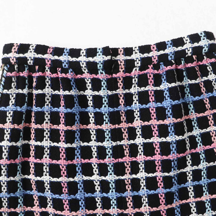 極美品◎CHANEL シャネル 22SS P72501 ランウェイ着用 ココマークボタン スパンコール 台形 ツイードスカート ブラック マルチ 38 正規品