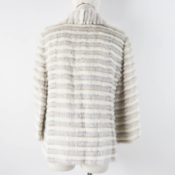 極美品◎FENDI フェンディ FNE04C ミンク シルク ストール付き ロゴボタン 2WAY ノーカラージャケット グレー ホワイト 42 伊製 正規品