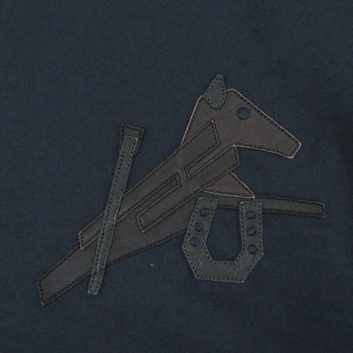 美品□HERMES エルメス 22SS パズル・エスケトル コットン 羊革 クルーネック 半袖Ｔシャツ ネイビー XS イタリア製 正規品 メンズ