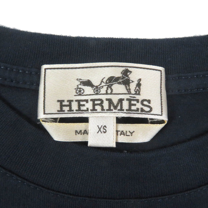 美品□HERMES エルメス 22SS パズル・エスケトル コットン 羊革 クルーネック 半袖Ｔシャツ ネイビー XS イタリア製 正規品 メンズ